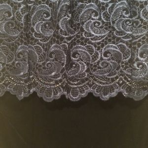 Blue velvet and lace floor length dress